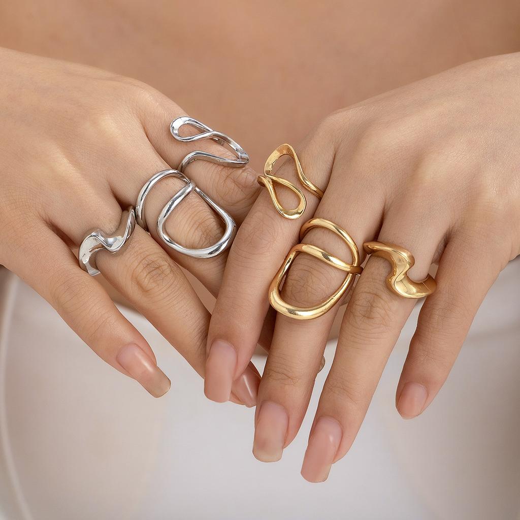 European and American Design Sense Liquid Lava Open Ring Set Women's Irregular Smooth Hollow Ring Rings