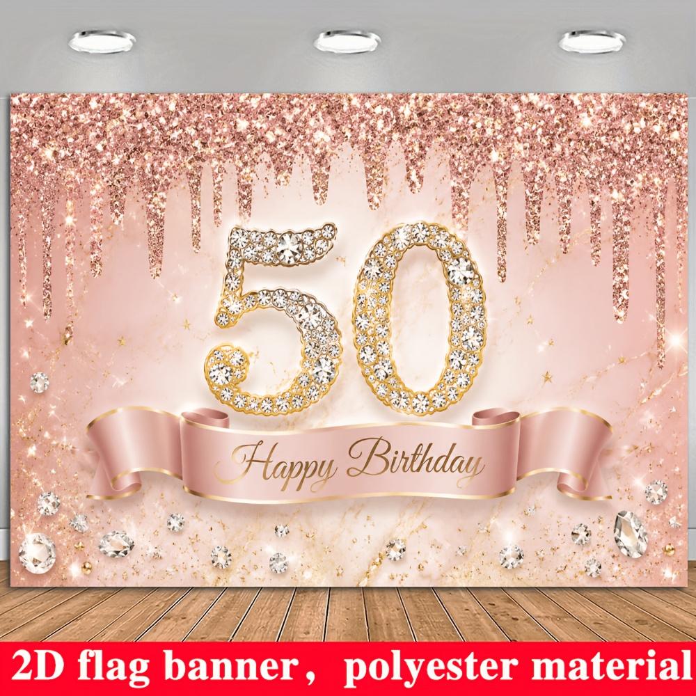 One 2D flag with a 50th birthday theme background made of polyester material.