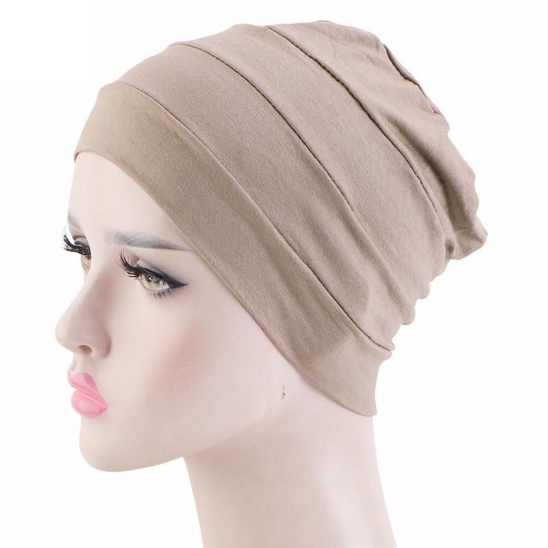 1Pc Muslim Stretch Hair Loss Head Scarf Wrap Cap Polyester Cancer Chemo Women Plain Turban Hat
