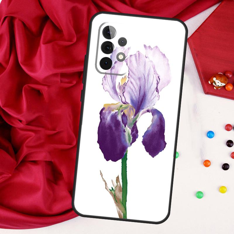 Фиолетовый цветок ириса Акварель Для Samsung Galaxy A56 A36 A26 A16 A05 A06 A22 A32 A52 A54 A34 A14 A55 A15 A53 A33 A35 Чехол