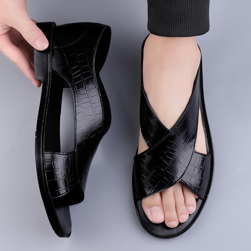 FashionSummer Мужские качественные сандалии из натуральной кожи, черные, нескользящие, дышащие, повседневные туфли, удобные, деловые, сандалии на плоской подошве