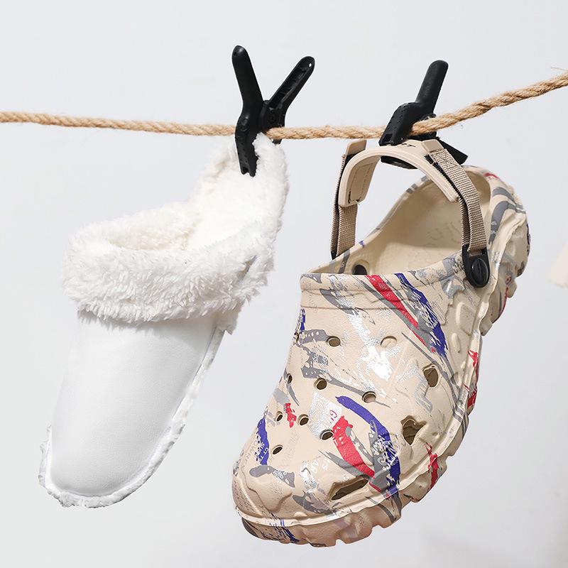 Мужские хлопковые тапочки на флисовой подкладке - Легкая обувь больших размеров с закрытым носком