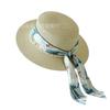 Pearl decorative flat top straw hat women's summer travel sunshade travel beach hat printed silk scarf streamer fashionable sunscreen hat