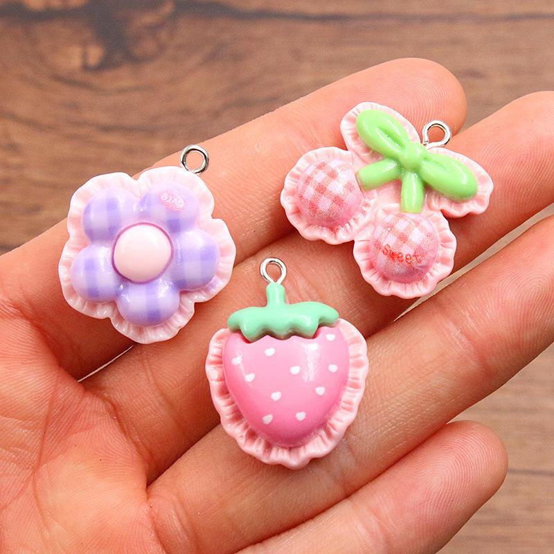 10Pcs DIY Resin Accessories Fruit Cherry Apple Flower Strawberry Pendant