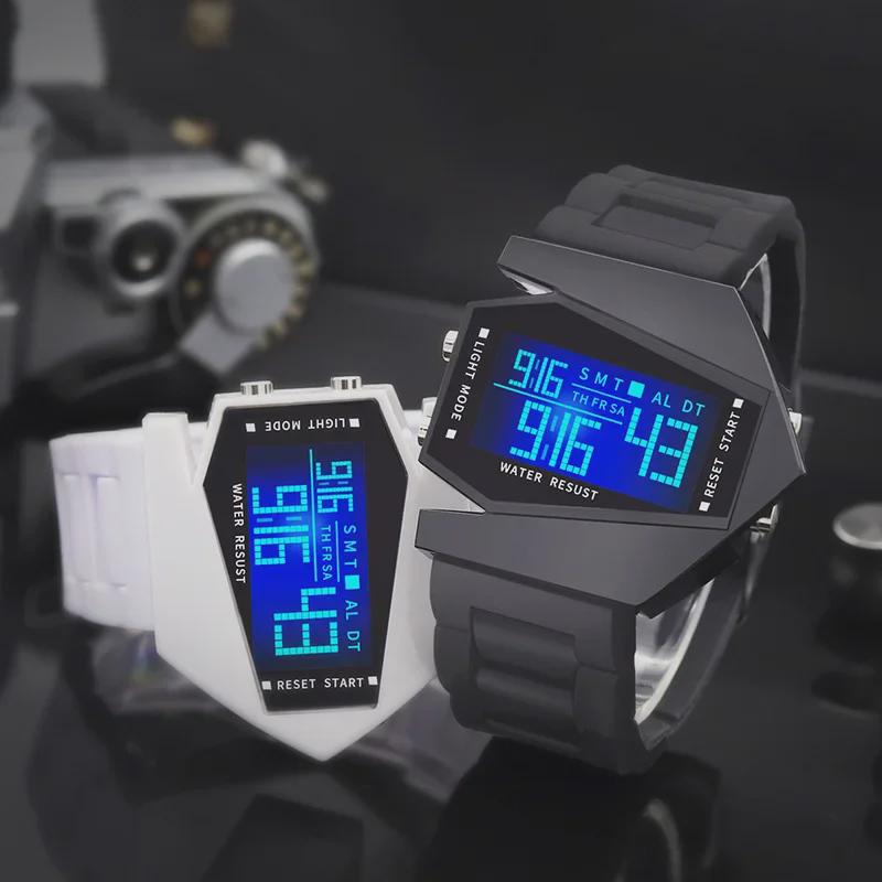 "Square LED Sports Watch for Men, Women, and Kids - Luminous Display, Fighter Aircraft Design"