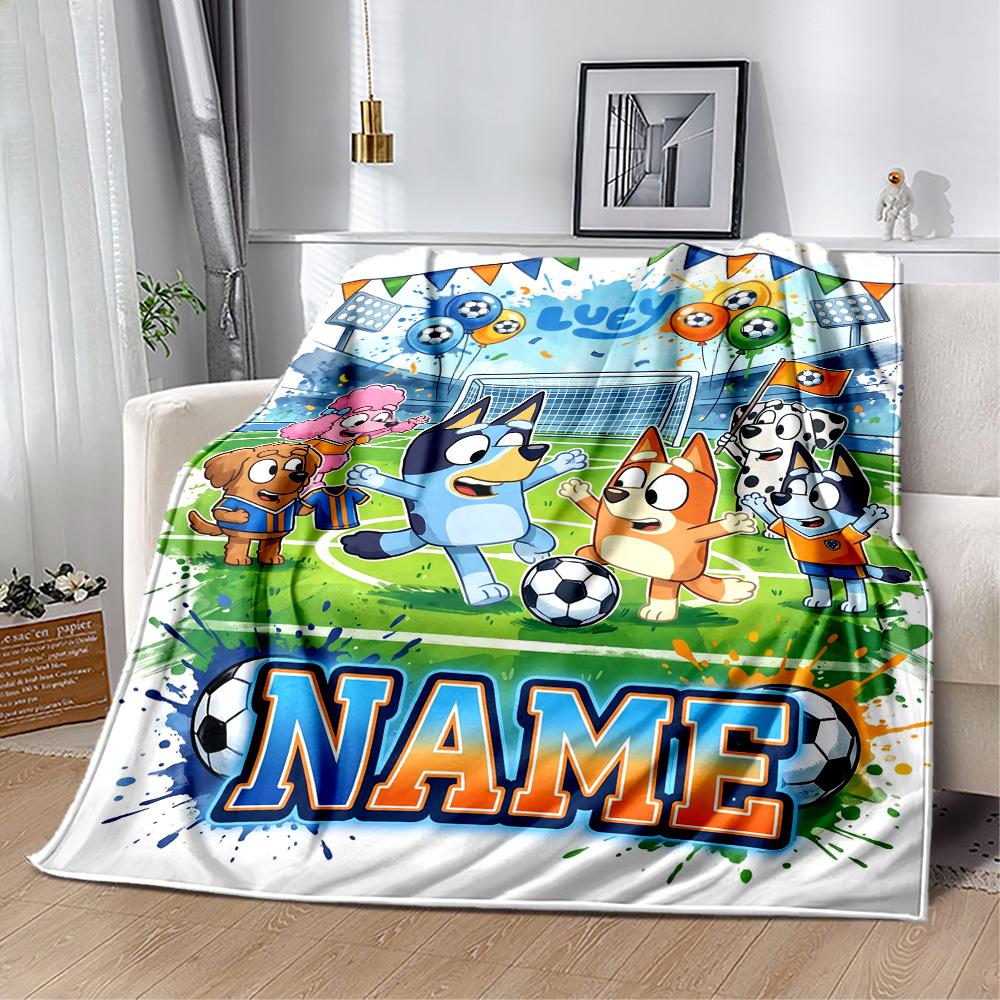 Bluey's Soccer Fun Personalized Text Blanket Multi-purpose Personalized Blanket Soft Warm Cozy Suitable for Seaside Picnics Nap Office Chair