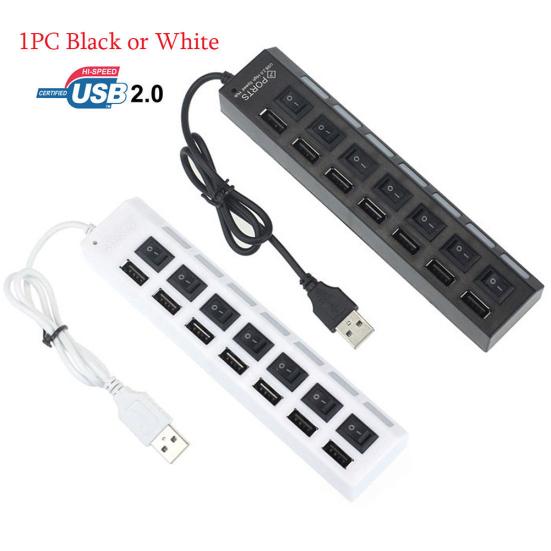 7/4 Ports USB 2.0 Adapter Hub Splitter Power ON/OFF Switch For PC Laptop PC