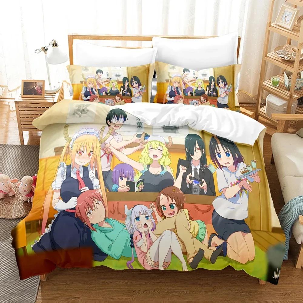 Anime Miss Kobayashis Dragon Maid Bedding Set Double Twin King Duvet Cover Comforter Pillowcase Boys Girls Adults Bedroom