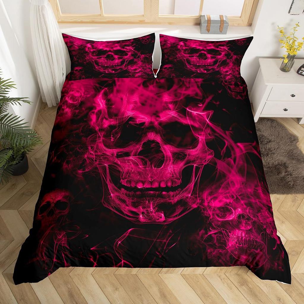 Gothic Skeleton Duvet Cover Set Pillowcase Skull Smoking Bedding Set,Soft Comfortable Duvet Cover For Bedroom