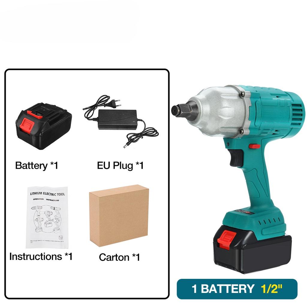 588В 1900Н.м Высокий Крутящий Момент Бесщеточный Электрический Ударный Гайковерт 3/4"/1/2" Головка Гаечного Ключа Гайковерт для Автомобильных Шин Аккумуляторный Инструмент-Драйвер синий