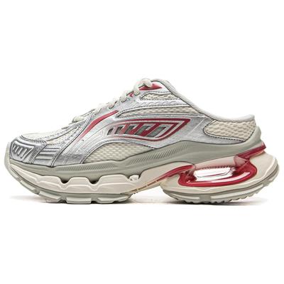 Li Ning Lijun BOW Мюли Удобные Универсальные Устойчивые к запаху Не натирающие Противоскользящие Шлепанцы с закрытым носком Женские шлепанцы Серебристо-красные AZGV060-2