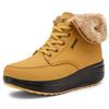 Women Winter Plus Velvet Snow Boots Casual Suede Lace Up PU Warm Slope Heel Cotton Shoes Large Thick Antiskid Shoe