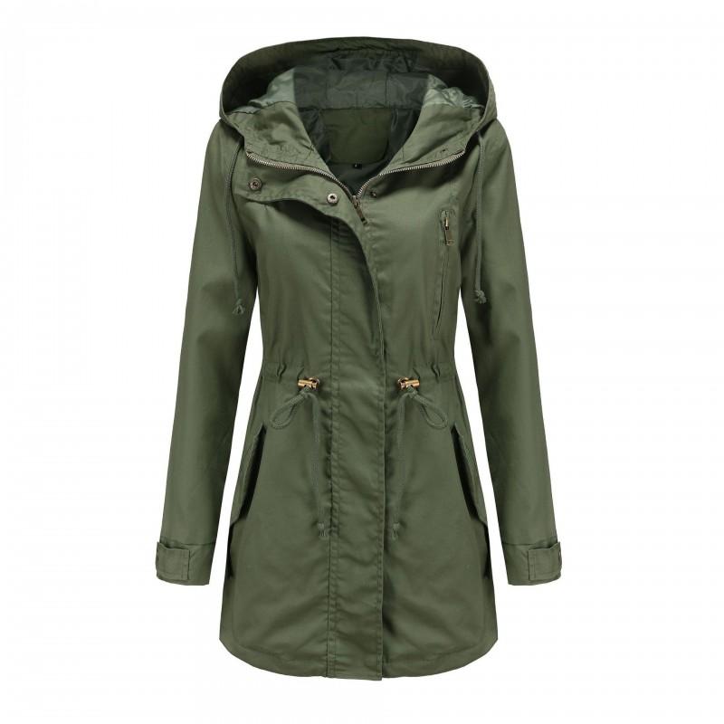 Womens Cotton Hooded Windbreaker Jacket Loose Fit Oversized Long Sleeve Solid Color Casual Coat