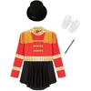 Girls Magician Jumpsuit Costume Long Sleeve Keyhole Back Fringe Epaulet Design Top Hat Gloves Wand Set