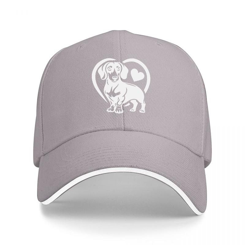 Dachshund Heart Pattern Sandwich Bill Baseball Cap Adjustable Fit Cotton Dad Hat Breathable Unstructured Casual Sports Gift