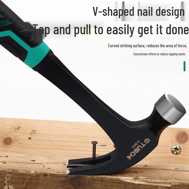 One-Piece Round Head Sheep Horn Hammer: Small Iron Woodworking Tool with Nail Puller and Iron Handle.