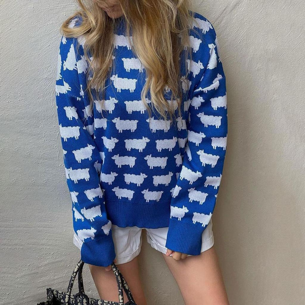 Women Autumn Winter Causal O Neck Long Sleeve Knit Sweater