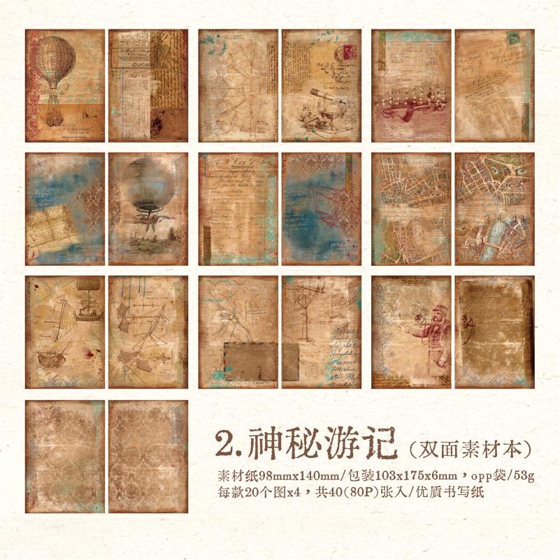40Pcs Vintage Double-Sided Material Paper DIY Scrapbook Crafts Decorative Paper for Journal Album Diary Craft Supplies