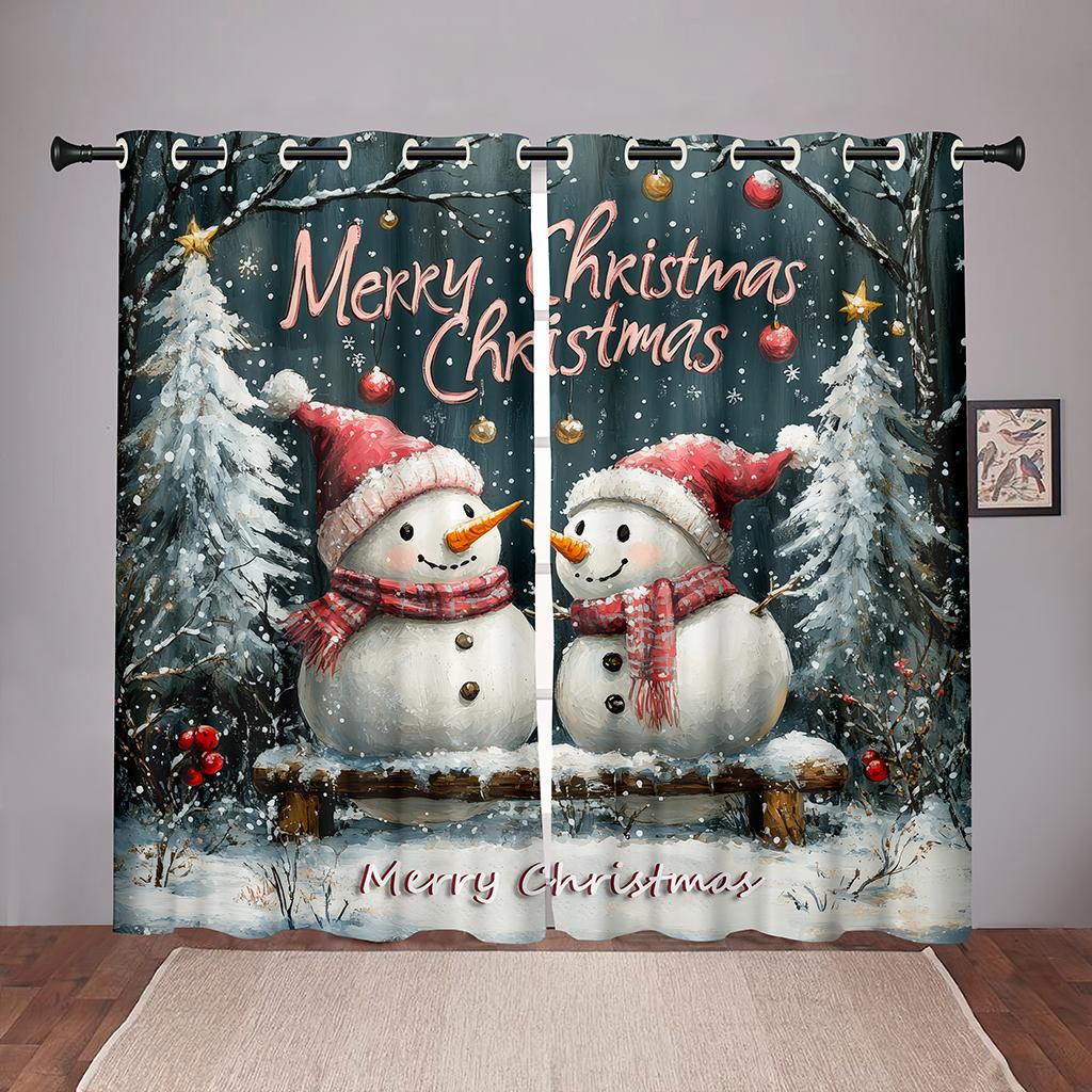 Рождественские шторы со снеговиком Winter Wonderland 2 панели 3D цифровая печать праздничный декор спальня гостиная уютный романтический снегопад