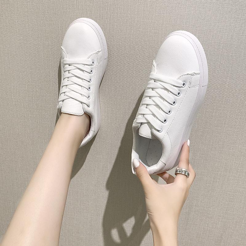 Fashion Women's Vulcanize Shoes 2024 New In Casual Classic Solid Color PU Leather Shoes Woman Casual White Shoes Sneakers