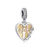 Original 925 Sterling Copper Charms Family Tree Love Heart Mom Pendant Beads Fit Brand Bracelets Necklaces Women DIY Zircon