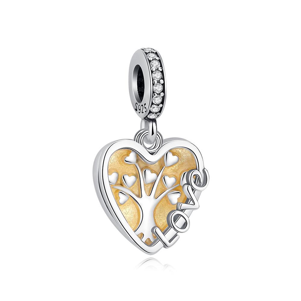Original 925 Sterling Copper Charms Family Tree Love Heart Mom Pendant Beads Fit Brand Bracelets Necklaces Women DIY Zircon