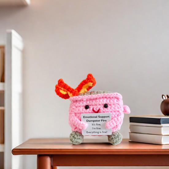 Позитивный крючком мусорный контейнер с пламенем и вдохновляющей открыткой Эмоциональная поддержка ручной работы для вязания мусорного контейнера