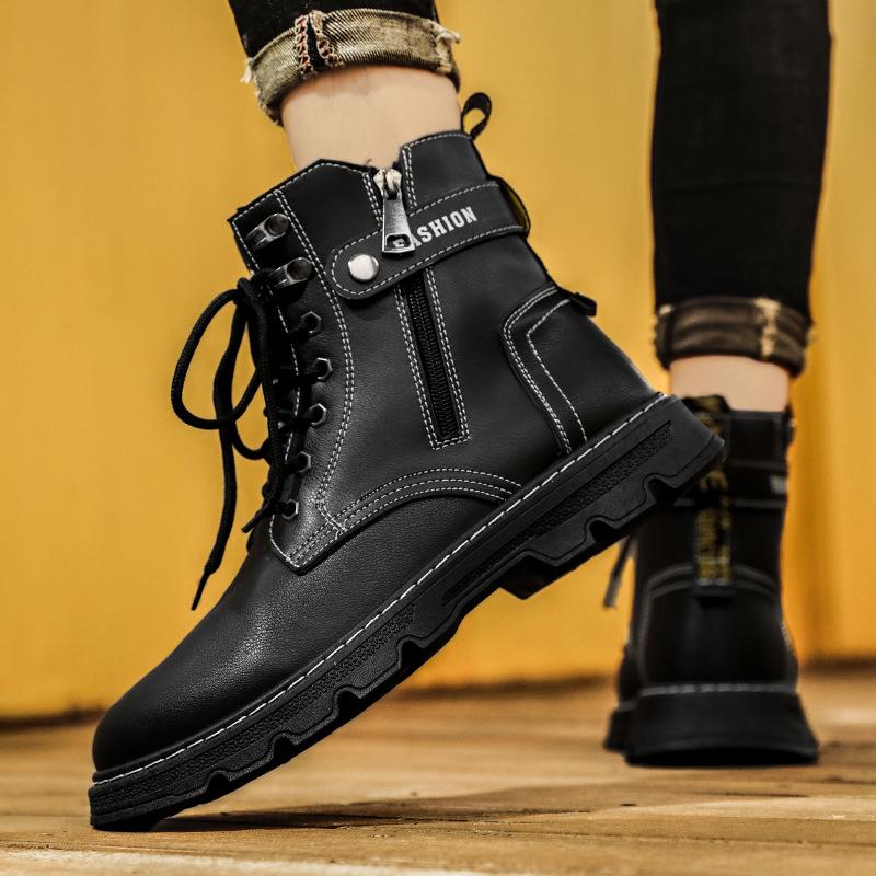 Fashion Men's Boots Trendy Motorcycle Ankle Boot 2025 New High Top Leather Boots for Men Non Slip Platform Work Safety Boot Botas Hombre