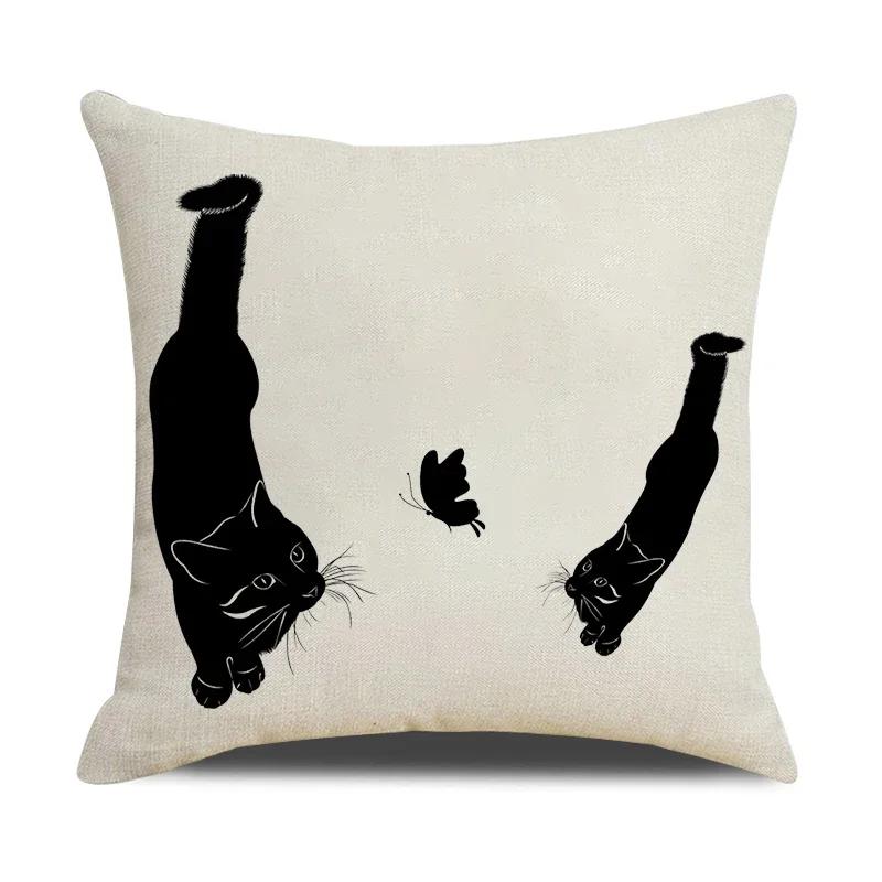 Смешные коты Принт Наволочка 45х45см Льняная наволочка Фермерский дом Домашний офис Декор Наволочка для диванной подушки Чехол для подушки