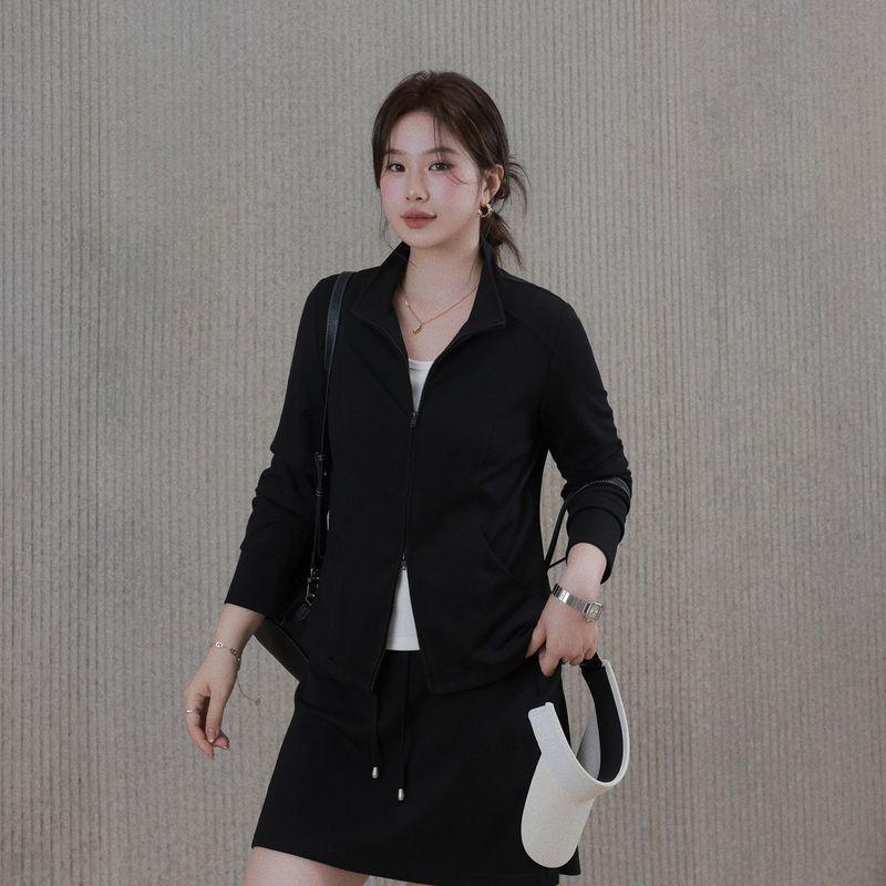 Dawanjiang Plus-Size Women's Casual Outfit for Slightly Chubby Girls! Korean-Style Fashionable Jacket, Long Pants, and Short Skirt Three-Piece Set