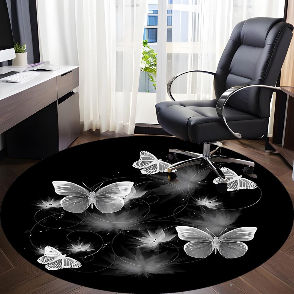 1pc Butterfly Pattern Chair Carpet for Office, Soft, Non-Slip Polyester Mat, Office, Entryway, Living Room, Bedroom, yy251207242