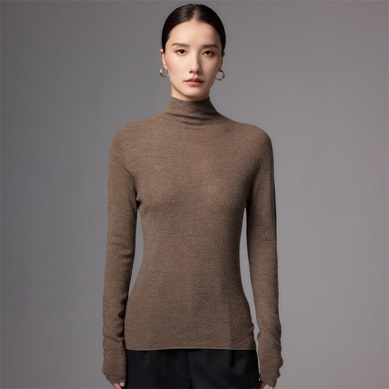 Women's High-Neck Slim Fit Wool Sweater - Snowflake Design, Machine Washable, Thin Knit, Long-Sleeve, Perfect for Spring and Autumn