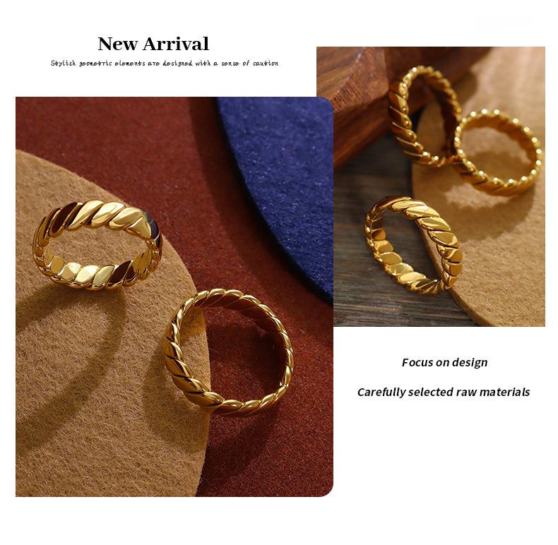 Кольцо с геометрическим узором во французском стиле: Позолоченная 18-каратная титановая сталь, легкие роскошные ретро-ювелирные изделия