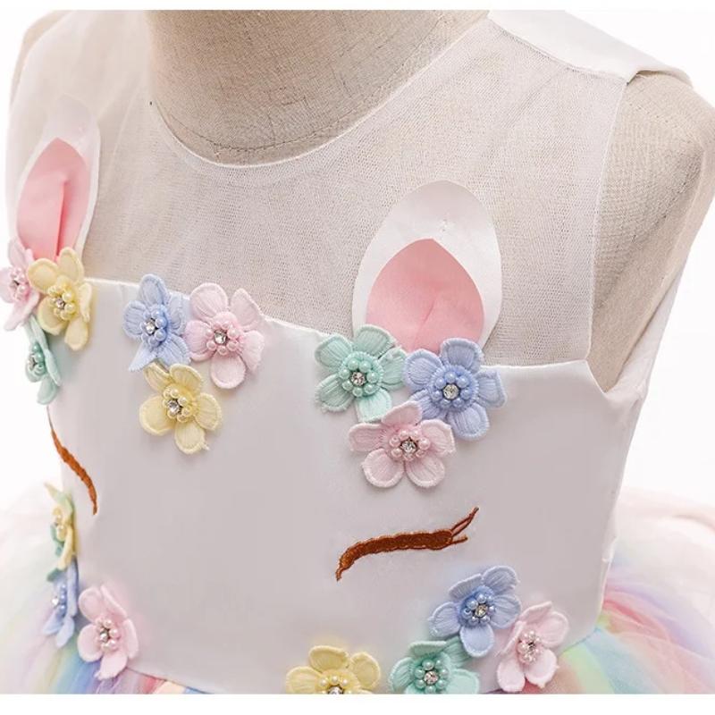 Платье-пачка единорога для девочек - Радужное платье принцессы для дня рождения + Костюм на Хэллоуин, Детский маскарадный костюм 2-в-1