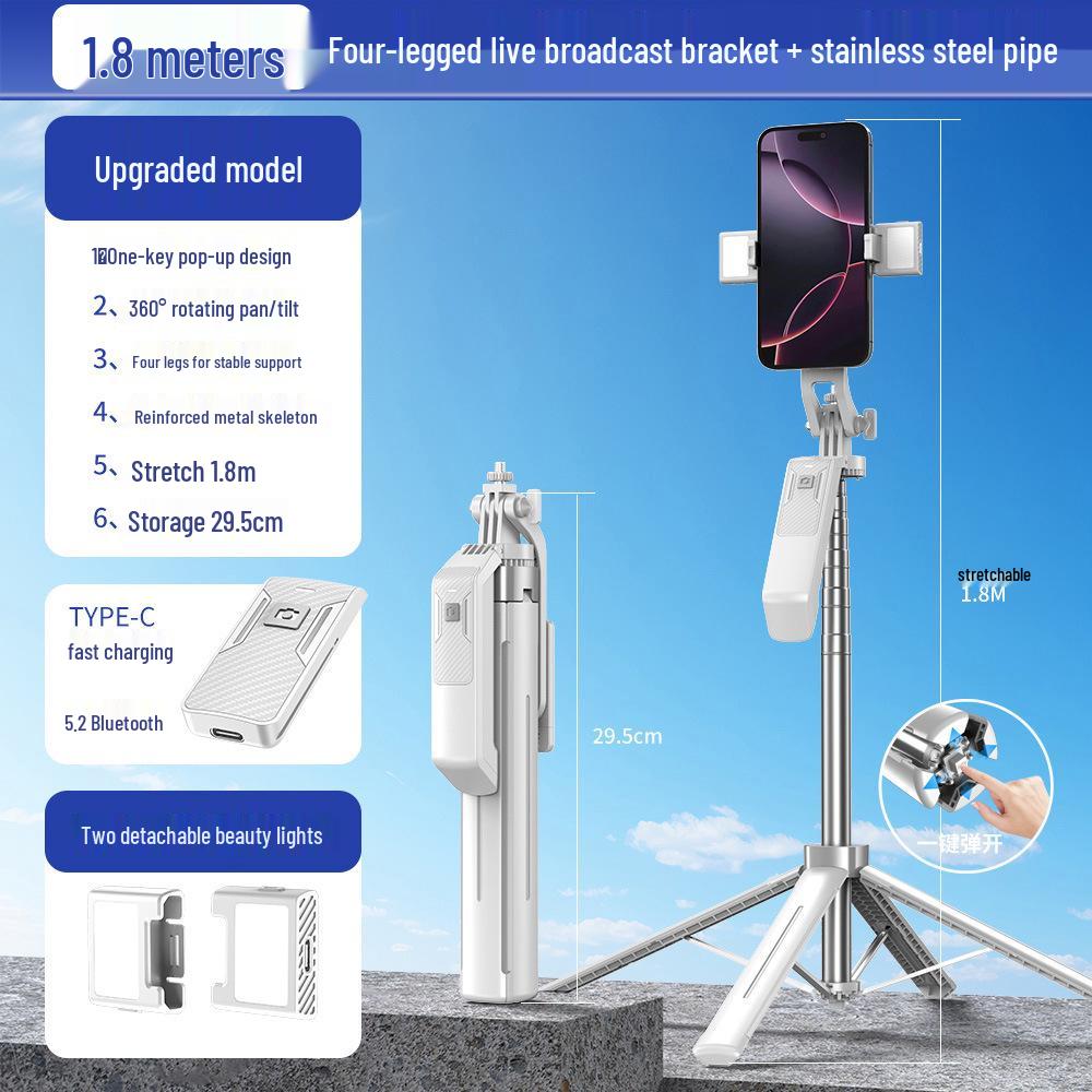 1.8m Aluminum Alloy Selfie Stick with Bluetooth Remote and Phone Holder for Live Streaming