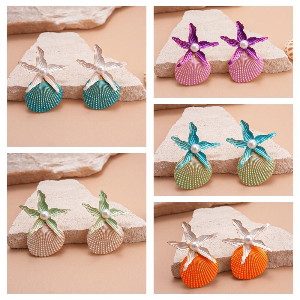 Bohemian Starfish Stud Earrings Scallop Starfish Pendant Earrings Shell Drop Earrings Women