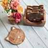 11 Cm Wooden Handcrafted Cat Design Coasters for Drinks Hot Cold Wooden Coaster Sets with Holder Dining, Tea Coffee Table Decorative Cocktail Coasters