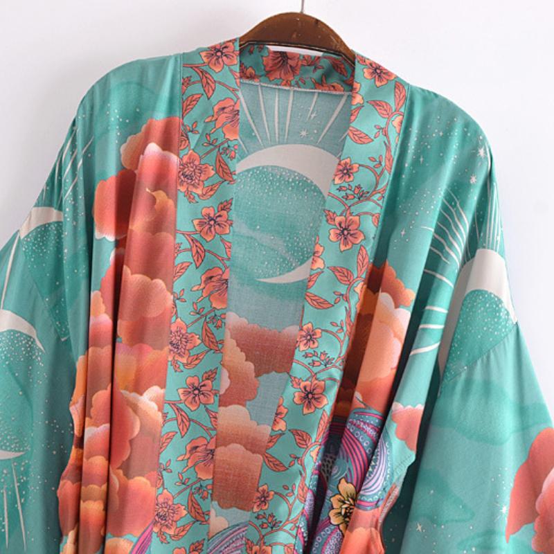 Женские повседневные топы для сна в пляжном стиле для отпуска, летняя мода, высококачественное легкое роскошное свободное кимоно с ретро-принтом