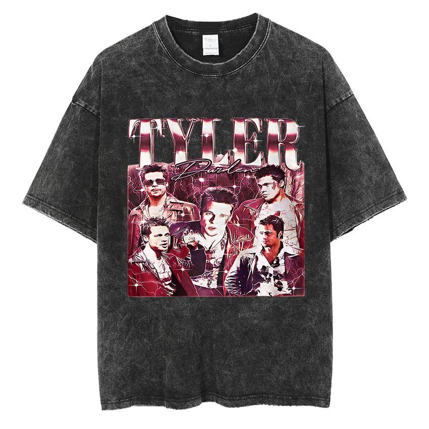 Vintage Washed Tyler Durden Fight Club Graphic T Shirt Mens High Quality Oversized Cotton Tshirts Yk Gothic Clothing Tshirt