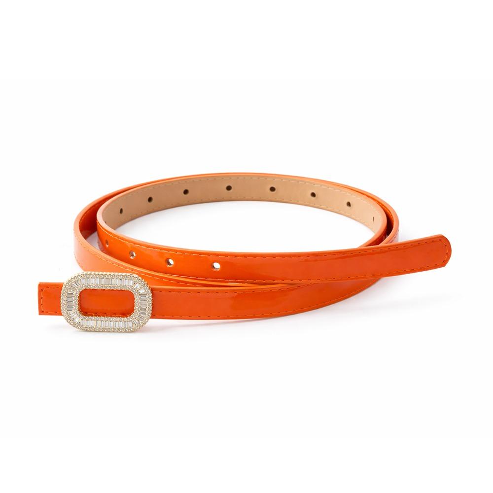 Fashion Rhinestone Buckle Women's PU Belt Thin Oval Leather Thin Waistband Luxury Design Waist Strap Dress Matching