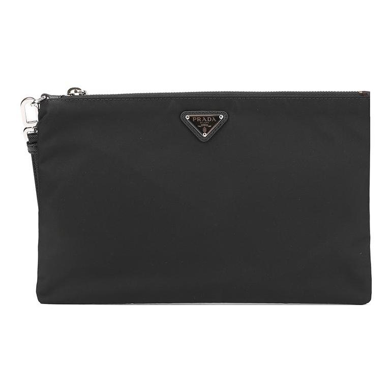 Prada Saffiano Enamel Triangle Metal Logo Cosmetic Bag Men Cosmetic Bag Black 2NH006-064-F0002