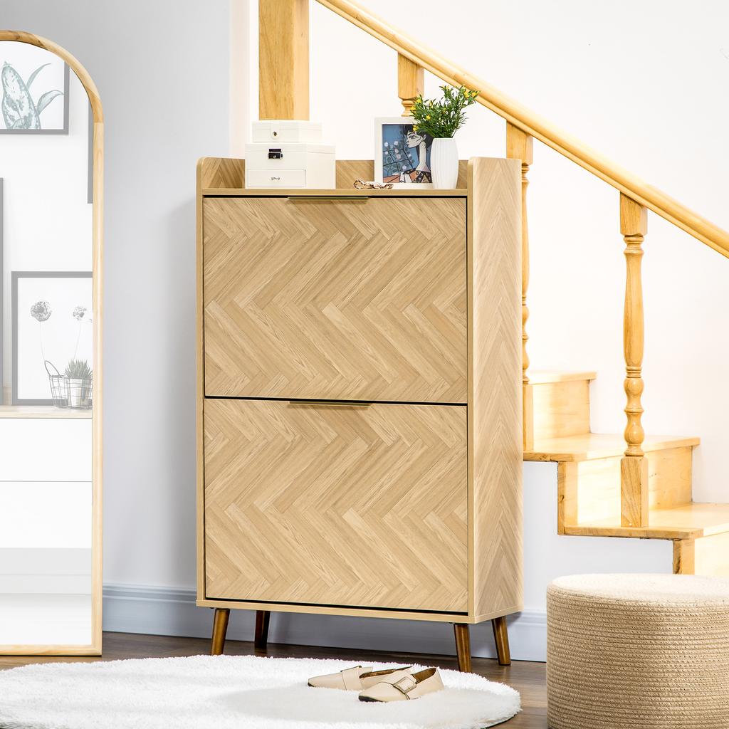Shoe Cabinet with 2 Flip-Down Doors for Small Hallway Living Room Bedroom 70 x 30 x 120 cm