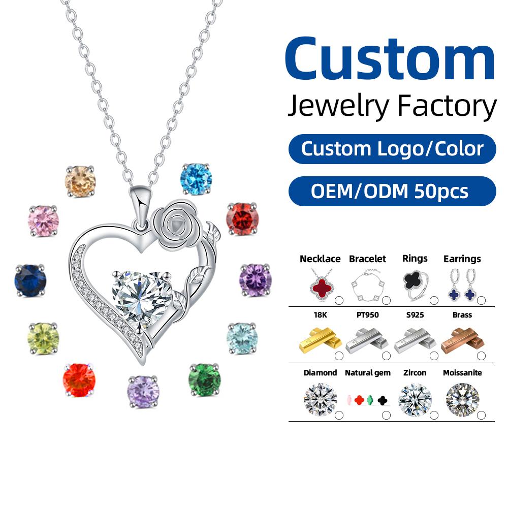 Rose Flower Love Heart Jewelry Wife Girlfriend Mom Daughter Anniversary Birthday Gift 12 Birthstone Necklace for Women