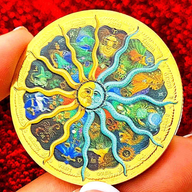 Twelve zodiac signs, color printing, Scorpio, gold-plated color printing commemorative medal, Gemini of love, decorative gold coin, Libra coin