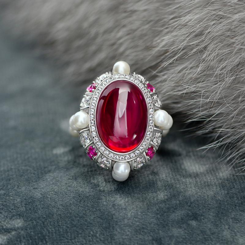 Gica Gema Кольцо из стерлингового серебра 925 пробы с овальным рубиновым жемчугом 13*18 мм, драгоценные камни и бриллианты, свадебное обручальное кольцо, ювелирные изделия