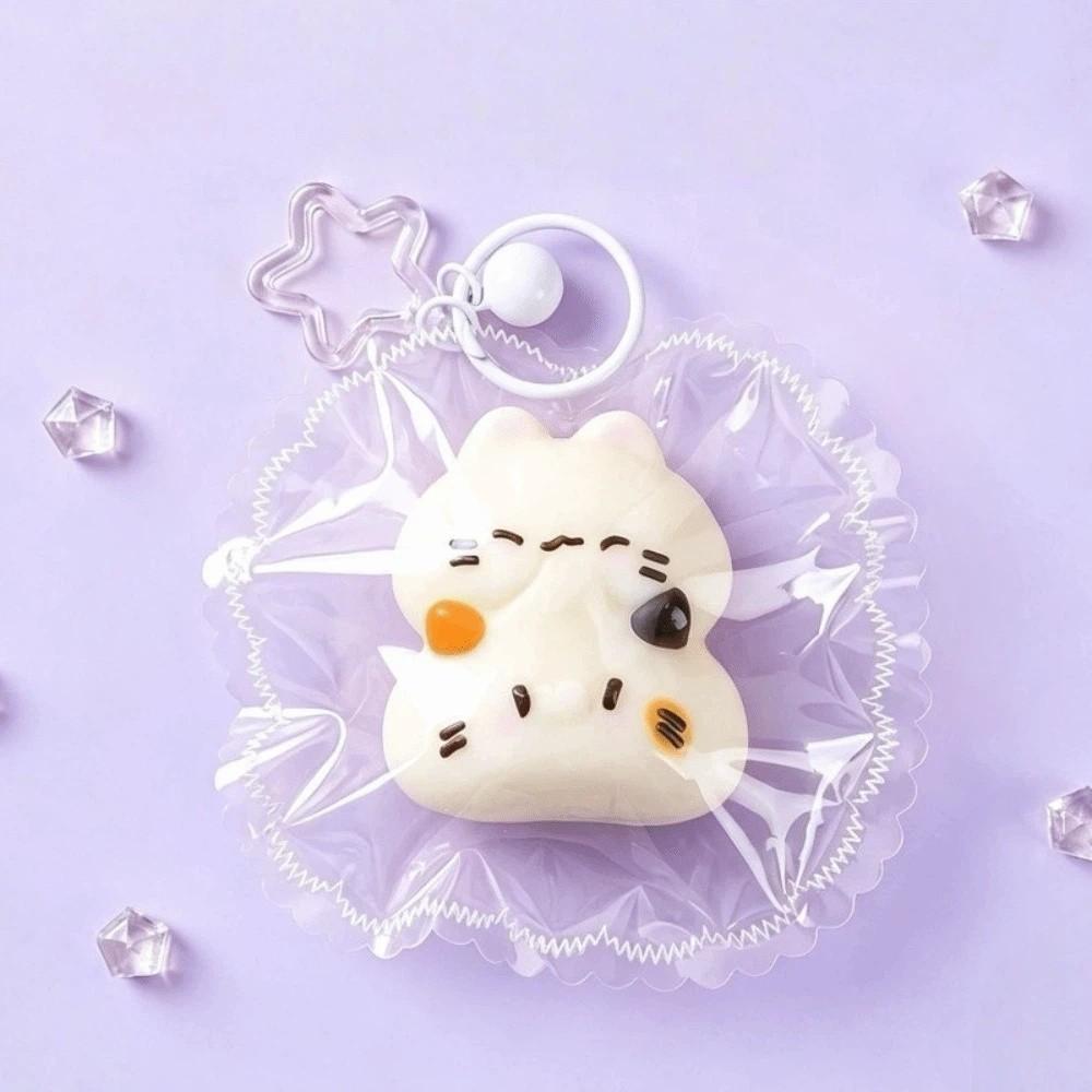 Soft Cat Shape Squeeze Keychain Food-Grade Silicone Fidget Toy Squishy Pendant Hand Relaxation