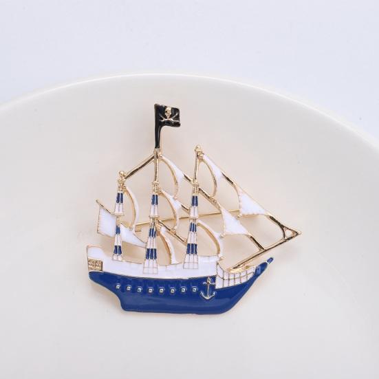 Pirate Boat Brooch Steam Boat Sailboat Shape Good Detail Stainless Exquisite Coat Collar