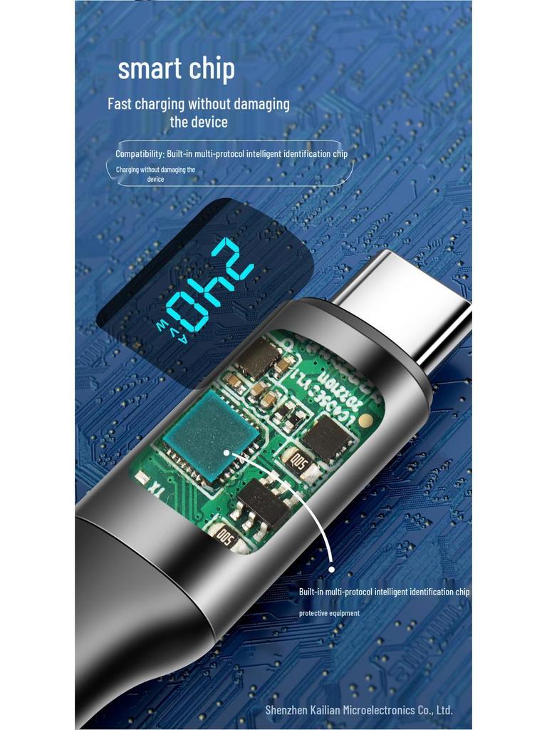 USB2 Цифровой дисплей 240 Вт Быстрая зарядка Двойной кабель Type-C с монитором тока, напряжения и мощности