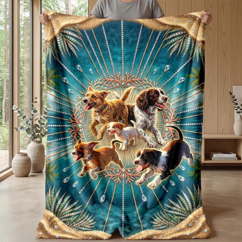 Puppies Playing on Beach Theme blanket Lightweight Warm Flannel Blanket Decorative Throw Blanket for Home Decoration