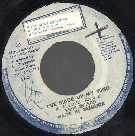 7inch Record ENOS MCLEOD Ive Made Up My Mind NONE Belmont Records 1976 Jamaica Reggae Ska Dub Used